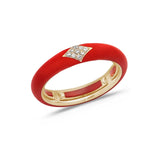 Rose / Red / Small (4.5-6) 18K Gold Enamel and Diamond Shape Pave Diamond Stretch Ring, 4.4 mm