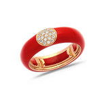 Rose / Red / Small (4.5-6) 18K Gold Enamel and Round Pave Diamond Stretch Ring, 6.10 mm