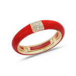 Rose / Red / Small (4.5-6) 18K Gold Enamel and Square Pave Diamond Stretch Ring, 4.4 mm
