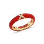 Rose / Red / Small (4.5-6) 18K Gold Enamel and X Diamond Stretch Ring, 4.4 mm