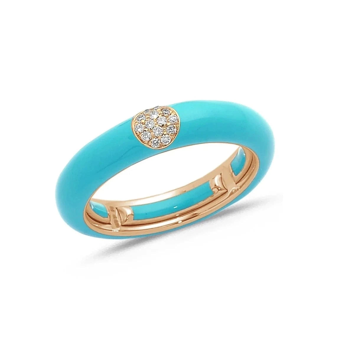 Rose / Turquoise / Small (4.5-6) 18K Gold Enamel and Circle Diamond Stretch Ring, 4.4 mm