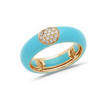Rose / Turquoise / Small (4.5-6) 18K Gold Enamel and Round Pave Diamond Stretch Ring, 6.10 mm