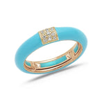 Rose / Turquoise / Small (4.5-6) 18K Gold Enamel and Square Pave Diamond Stretch Ring, 4.4 mm
