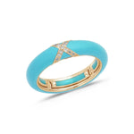 Rose / Turquoise / Small (4.5-6) 18K Gold Enamel and X Diamond Stretch Ring, 4.4 mm