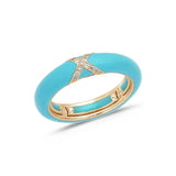 Rose / Turquoise / Small (4.5-6) 18K Gold Enamel and X Diamond Stretch Ring, 4.4 mm