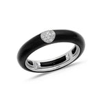 White / BLack / Small (4.5-6) 18K Gold Enamel and Circle Diamond Stretch Ring, 4.4 mm
