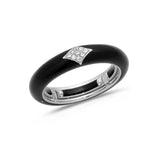 White / BLack / Small (4.5-6) 18K Gold Enamel and Diamond Shape Pave Diamond Stretch Ring, 4.4 mm