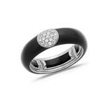 White / BLack / Small (4.5-6) 18K Gold Enamel and Round Pave Diamond Stretch Ring, 6.10 mm