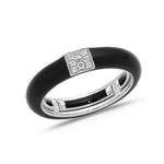 White / BLack / Small (4.5-6) 18K Gold Enamel and Square Pave Diamond Stretch Ring, 4.4 mm