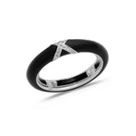 White / BLack / Small (4.5-6) 18K Gold Enamel and X Diamond Stretch Ring, 4.4 mm