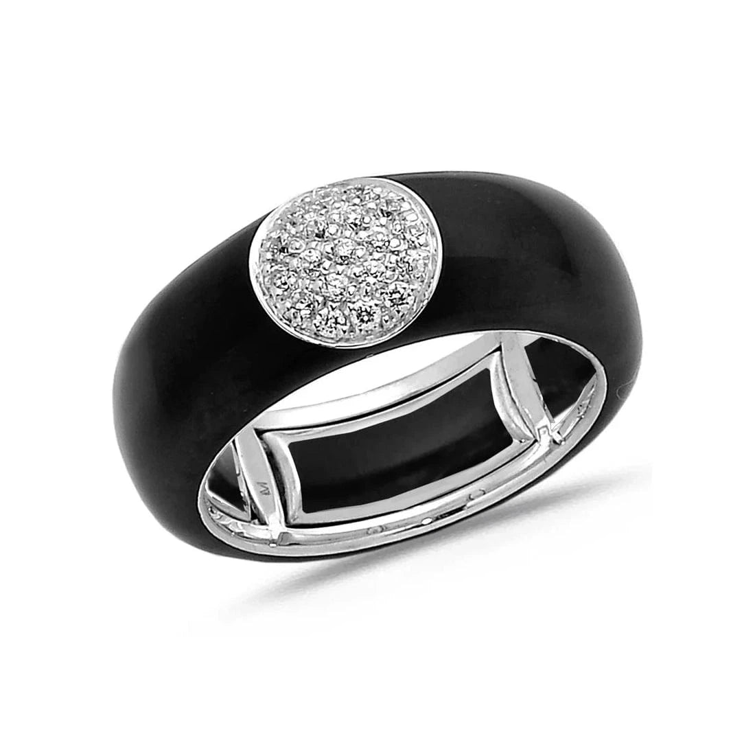 White / BLack / Small (4.5-6) 18K Gold Enamel Circle Pave Diamond Stretch Ring, 8.26 mm