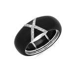 White / BLack / Small (4.5-6) 18K Gold Enamel X Pave Diamond Stretch Ring, 8.26 mm
