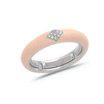 White / Blush Pink / Small (4.5-6) 18K Gold Enamel and Diamond Shape Pave Diamond Stretch Ring, 4.4 mm