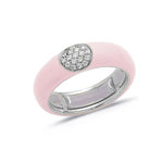 White / Blush Pink / Small (4.5-6) 18K Gold Enamel and Round Pave Diamond Stretch Ring, 6.10 mm