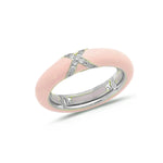 White / Blush Pink / Small (4.5-6) 18K Gold Enamel and X Diamond Stretch Ring, 4.4 mm