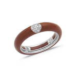 White / Brown / Small (4.5-6) 18K Gold Enamel and Circle Diamond Stretch Ring, 4.4 mm