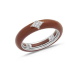 White / Brown / Small (4.5-6) 18K Gold Enamel and Diamond Shape Pave Diamond Stretch Ring, 4.4 mm