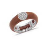 White / Brown / Small (4.5-6) 18K Gold Enamel and Round Pave Diamond Stretch Ring, 6.10 mm