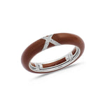 White / Brown / Small (4.5-6) 18K Gold Enamel and X Diamond Stretch Ring, 4.4 mm