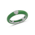White / Green / Small (4.5-6) 18K Gold Enamel and Circle Diamond Stretch Ring, 4.4 mm