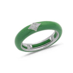 White / Green / Small (4.5-6) 18K Gold Enamel and Diamond Shape Pave Diamond Stretch Ring, 4.4 mm