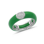 White / Green / Small (4.5-6) 18K Gold Enamel and Round Pave Diamond Stretch Ring, 6.10 mm