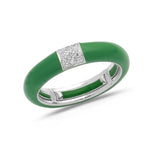 White / Green / Small (4.5-6) 18K Gold Enamel and Square Pave Diamond Stretch Ring, 4.4 mm