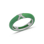 White / Green / Small (4.5-6) 18K Gold Enamel and X Diamond Stretch Ring, 4.4 mm