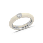 White / Ivory / Large (7.5-8.75) 18K Gold Enamel and Circle Diamond Stretch Ring, 4.4 mm