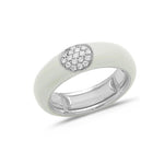 White / Ivory / Small (4.5-6) 18K Gold Enamel and Round Pave Diamond Stretch Ring, 6.10 mm