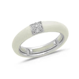 White / Ivory / Small (4.5-6) 18K Gold Enamel and Square Pave Diamond Stretch Ring, 4.4 mm