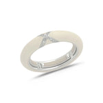 White / Ivory / Small (4.5-6) 18K Gold Enamel and X Diamond Stretch Ring, 4.4 mm
