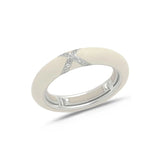 White / Ivory / Small (4.5-6) 18K Gold Enamel and X Diamond Stretch Ring, 4.4 mm