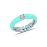 White / Light Blue / Small (4.5-6) 18K Gold Enamel and Circle Diamond Stretch Ring, 4.4 mm