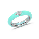 White / Light Blue / Small (4.5-6) 18K Gold Enamel and Diamond Shape Pave Diamond Stretch Ring, 4.4 mm