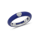 White / Navy BLue / Small (4.5-6) 18K Gold Enamel and Circle Diamond Stretch Ring, 4.4 mm