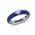 White / Navy BLue / Small (4.5-6) 18K Gold Enamel and Diamond Shape Pave Diamond Stretch Ring, 4.4 mm