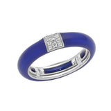 White / Navy BLue / Small (4.5-6) 18K Gold Enamel and Square Pave Diamond Stretch Ring, 4.4 mm