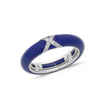 White / Navy BLue / Small (4.5-6) 18K Gold Enamel and X Diamond Stretch Ring, 4.4 mm