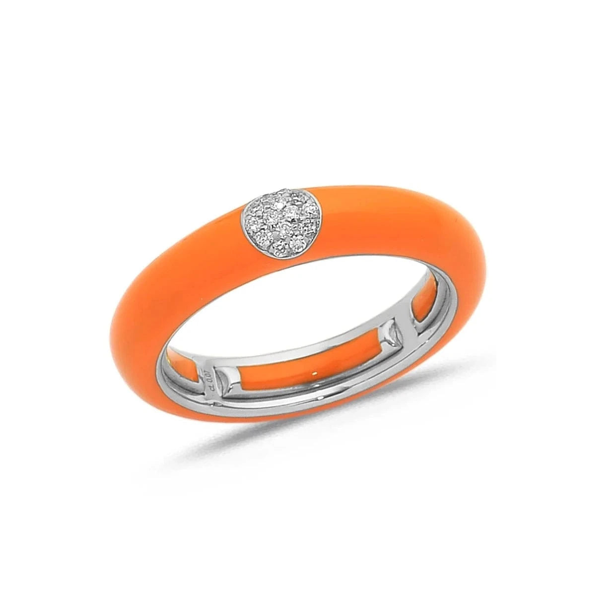 White / Orange / Small (4.5-6) 18K Gold Enamel and Circle Diamond Stretch Ring, 4.4 mm