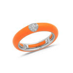 White / Orange / Small (4.5-6) 18K Gold Enamel and Circle Diamond Stretch Ring, 4.4 mm