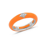 White / Orange / Small (4.5-6) 18K Gold Enamel and Diamond Shape Pave Diamond Stretch Ring, 4.4 mm