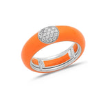 White / Orange / Small (4.5-6) 18K Gold Enamel and Round Pave Diamond Stretch Ring, 6.10 mm