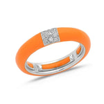 White / Orange / Small (4.5-6) 18K Gold Enamel and Square Pave Diamond Stretch Ring, 4.4 mm