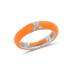 White / Orange / Small (4.5-6) 18K Gold Enamel and X Diamond Stretch Ring, 4.4 mm