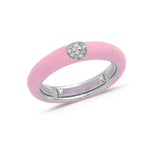 White / Pink / Small (4.5-6) 18K Gold Enamel and Circle Diamond Stretch Ring, 4.4 mm