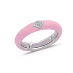 White / Pink / Small (4.5-6) 18K Gold Enamel and Diamond Shape Pave Diamond Stretch Ring, 4.4 mm