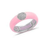 White / Pink / Small (4.5-6) 18K Gold Enamel and Round Pave Diamond Stretch Ring, 6.10 mm