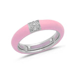 White / Pink / Small (4.5-6) 18K Gold Enamel and Square Pave Diamond Stretch Ring, 4.4 mm