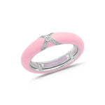 White / Pink / Small (4.5-6) 18K Gold Enamel and X Diamond Stretch Ring, 4.4 mm